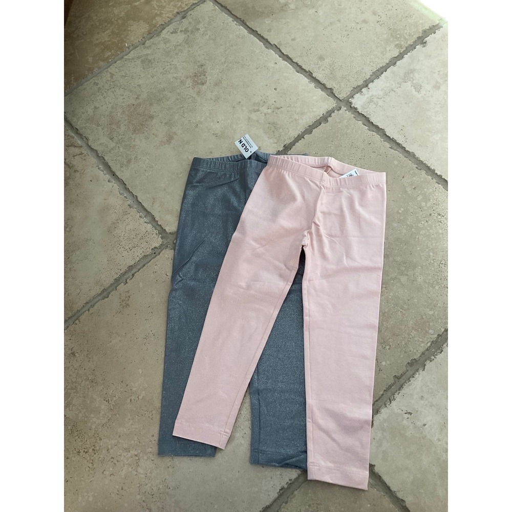 Old Navy Toddler Girls Leggings 3T Lot 2 Metallic Silver Pink Full Length 280159